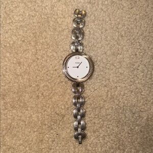 Fendi Silver-Tone Linked Bracelet Watch with White Dial